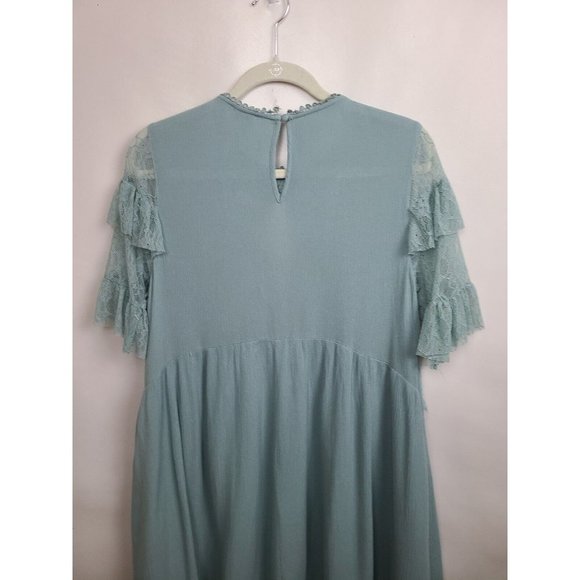 Umgee Mint Green Lace Ruffle Short Sleeve Mini BOHO Dress Size Small - Picture 8 of 9